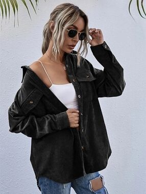 Oversized Lightweight Black Corduroy Shacket - Size Small